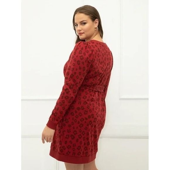 ELOQUII Elements Puff Sleeve Leopard Print Sweatshirt Dress red 14 16 NWT - Picture 2 of 10